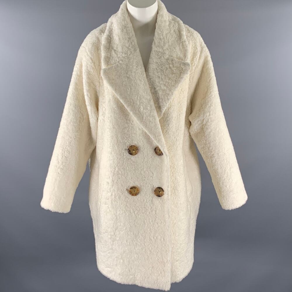 KATE SPADE Size XL Cream Acrylic Blend Faux Fur Peacoat